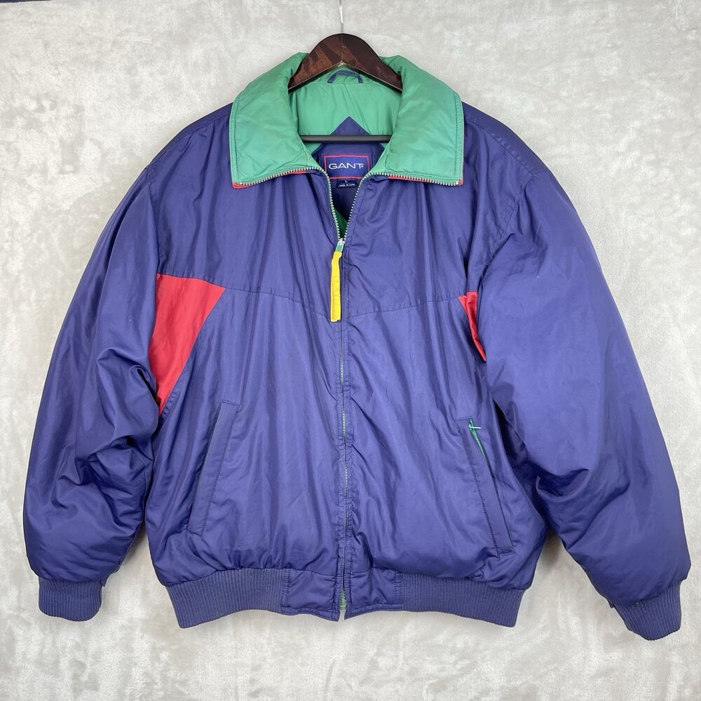Vintage Gant 80s Colorblock Goose Down Puffer Jacket Mens Large Retro Ski Resort